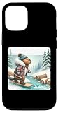 Custodia per iPhone 13 Beaver Snowboard sulla riva del fiume innevato. Snowboard Tronchi Neve