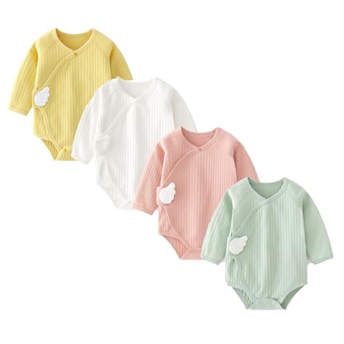 Image of IADOER Newborn Cotton Baby Girls Boys Bodysuit Long Sleeve Printed Romper Spring Autumn 4-pack One-Piece Baby Clothes