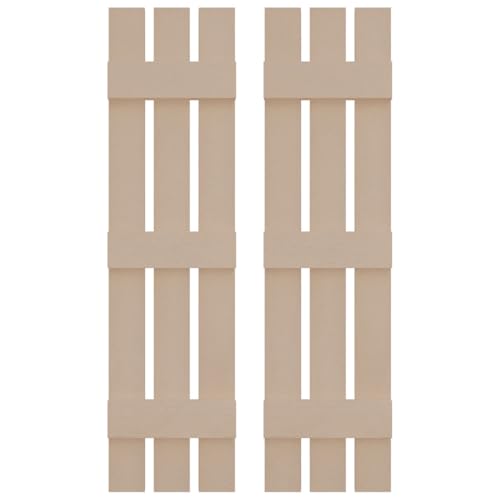 Builders Edge Wicker board and batten shutters at 59 inch height in a soft warm neutral