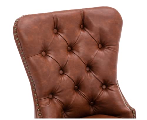 Ealson Modern Dining Chairs Set Of 2 Mid Century Leather Dining Room Chairs With Wood Legs Tufted Upholstered Kitchen Side Chairs With Nail Head Trim For Dining Room/Living Room, Brown With Ring #TOP6