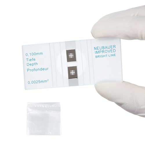 Chambre de Comptage de Cellules Sanguines en Chrome,Hémocytomètre Neubauer Amélioré Avec Ligne Lumineuse et 2 Couvercles,Chambres de Comptage à Grille en Verre pour Mic(Size:75x50mm,Color:Transparent)