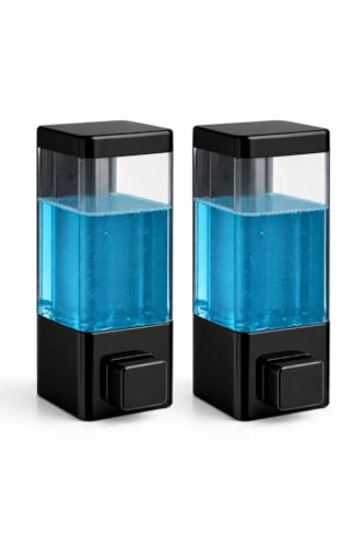 Image of Wall Mounted Liquid Soap Dispenser | Manual Handwash & Sanitizer Dispenser | Refillable Bathroom & Kitchen Soap Dispenser | Leak-Proof Push Button Design | Black | Pack of 2