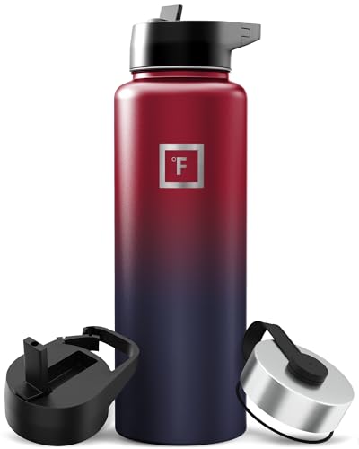 Image of IRON FLASK Camping & Hiking Hydration Flask with Straw, Wide Mouth Insulated Stainless Steel Sports Water Bottle - 40 oz Dark Rainbow