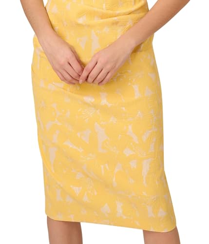 Image of Adrianna Papell Women's Hibiscus Jacquard Tucked Dress - Sleeveless Floral Mid Length Dress with Square Neckline & Back Slit