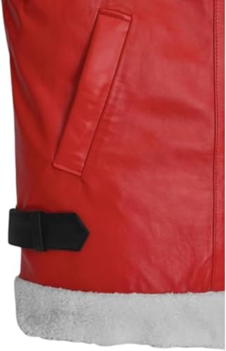 Hide & Seek Men’s B3 Bomber White Fur Spirited Christmas Red Lambskin Leather Jacket – Santa Claus Style Winter Coat4