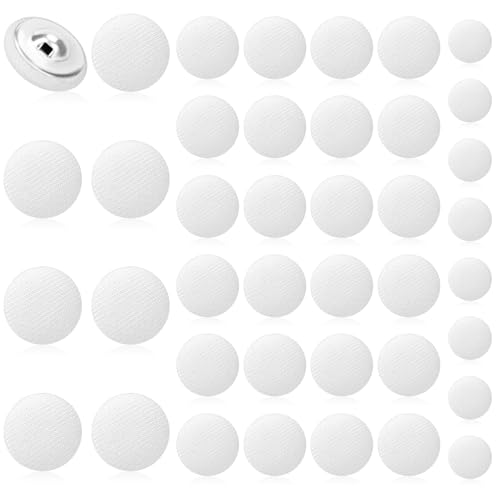 40 Pcs White Buttons - Covered Metal Shank, Vintage Coat