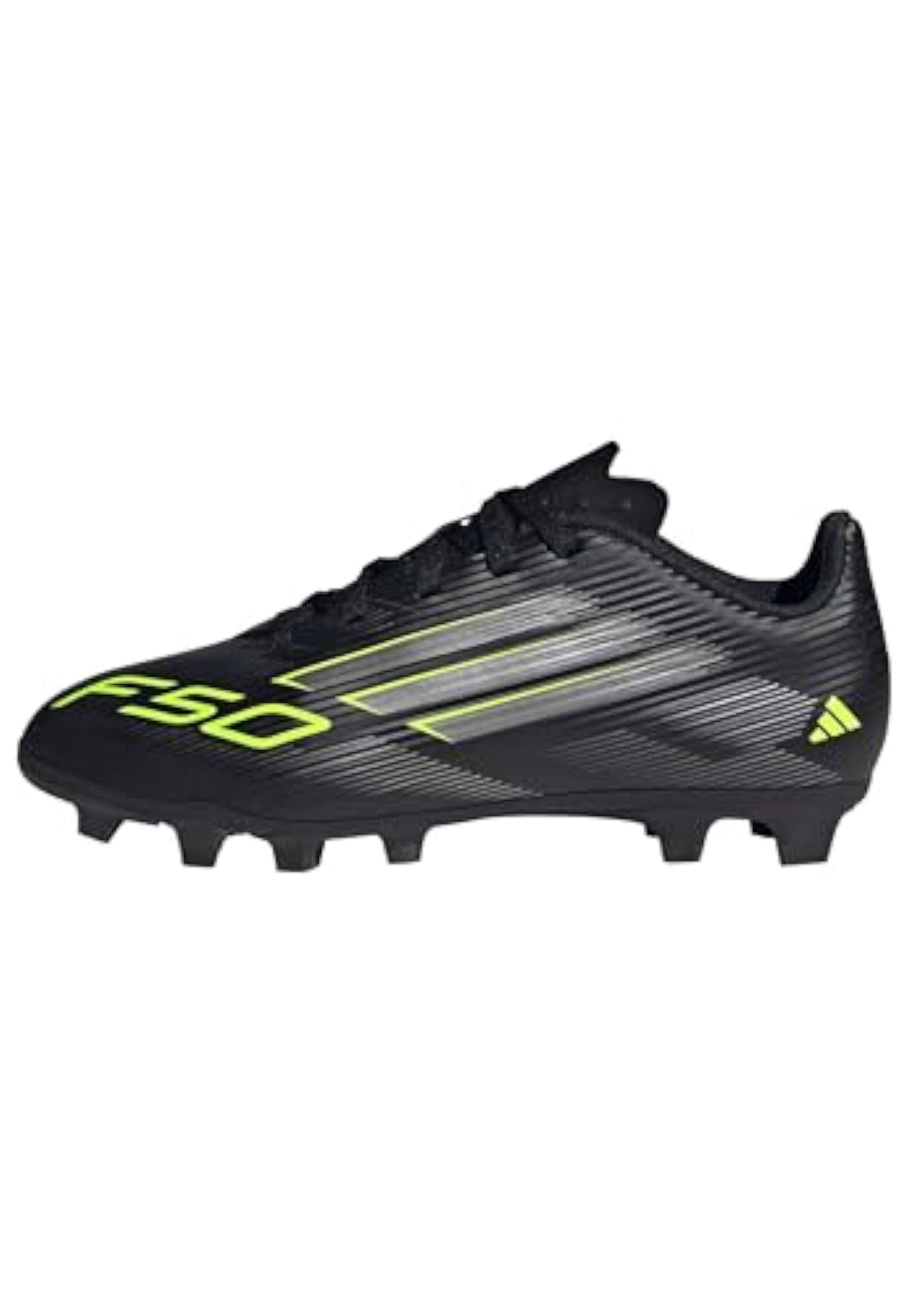 Adidas Unisex niños F50 Club Firm Ground/Multi Ground Football Boots Kids, Core Black/Iron Metallic/Lucid Lemon, 38 2/3 EU