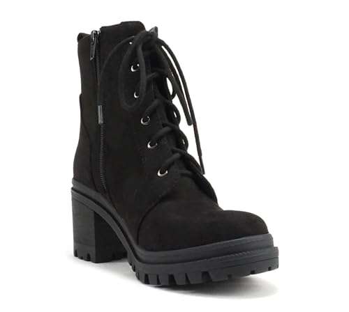 Image of Soda Indiana Women's Faux Leather Lace Up High Chunky Heel Ankle Booties