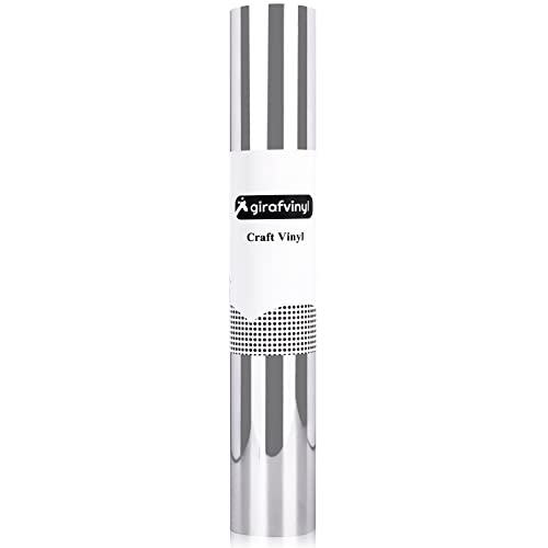 GIRAFVINYL Silver Chrome Permanent Vinyl - 12" x4FT Glossy Metallic Mirror Vinyl Permanent for Craft Home and Car Decor