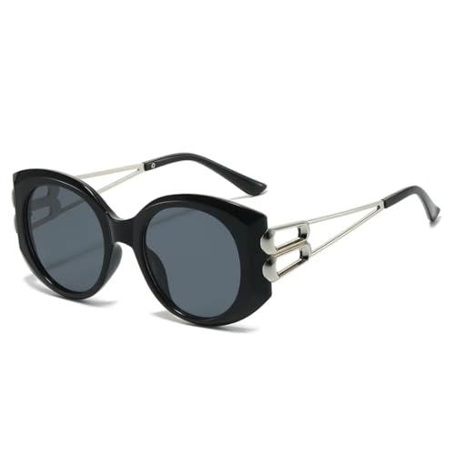 Lunettes de soleil tendance femme et homme ovales rétro UV400 à grand cadre noir