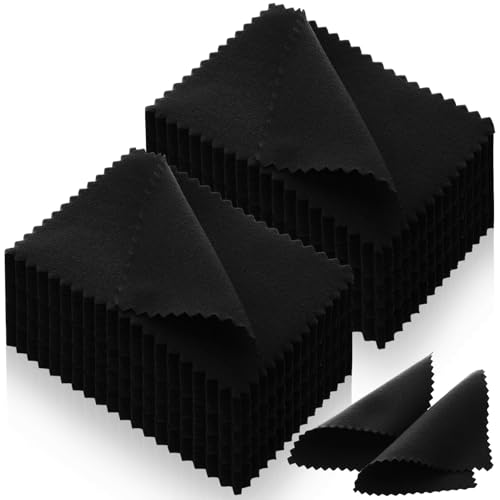 Tatuo 200 Pieces Jewelry Polishing Cloth 2.36 x 3.15 Inch Double-Sided Polishing Cloths Silver Glasses Cleaning Tools for Gold Silver and Platinum Jewelry Watch Coins Glasses(Black)