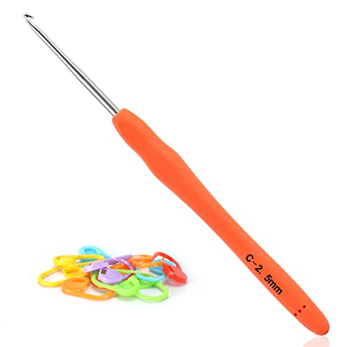 Image of Vodiye Professional Extra Long 2.5mm Crochet Hooks, Ergonomic Handle Set for Beginners & Experienced Lovers