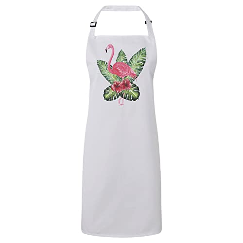Tablier cuisine blanc flamand rose et hibiscus pour protection cuisine