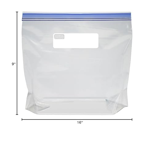 Image of Amazon Basics Reclosable Freezer Gallon Size Bags with Double Zipper Seal, Stand-Up Bottom, BPA Free, 90 Count (Previously Solimo)