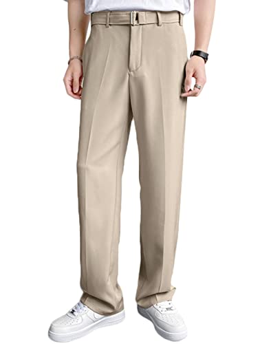 INCERUN Pantalon de costume décontracté pour homme - Coupe large - Coupe droite - Avec plis à l'avant et taille extensible, A-beige., XL Cover