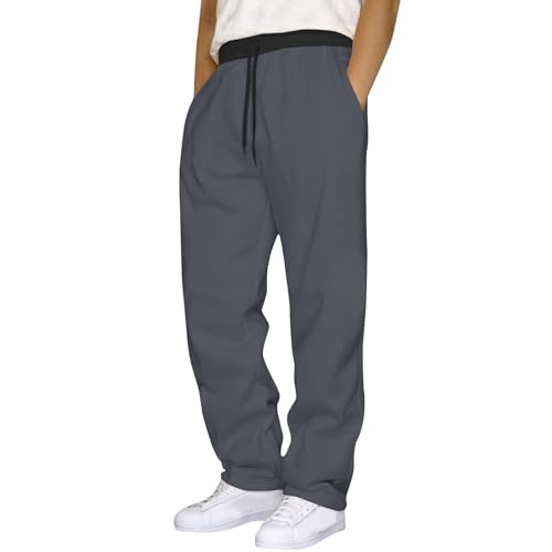 Mens Sweatpants Drawstring Waist Straight Wide Leg Baggy Pants Workout Athletic Sweatpants with Pocket