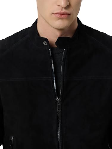 Chaqueta de cuero ante para hombre estilo cafe racer miniatura 4