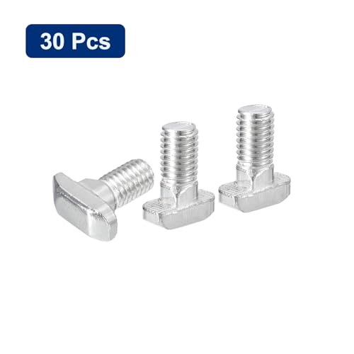 Image of uxcell 30Pcs T-Slot Bolts, M8 x 16mm Hammer Head Bolt T Screw Drop-in Stud for 4040 Series T-Slot Aluminum Extrusion Profile, 304 Stainless Steel, Silver
