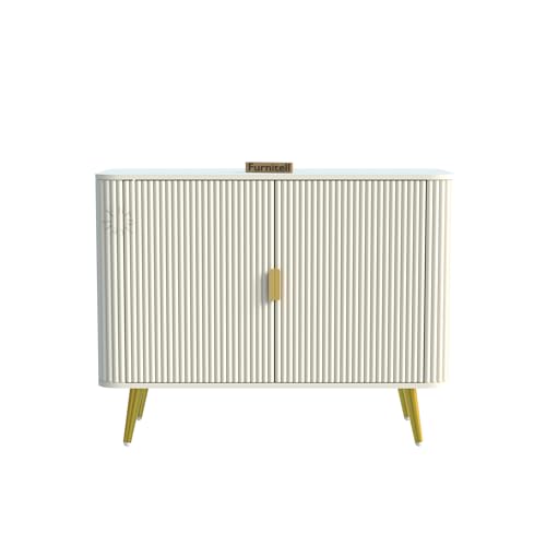 Image of Wooden Sideboard Cabinet for Living Room | Side Board Crockery Cabinet with 2 Doors Storage for Dining, Drawing and Home Office | HDMR Premium Wood & Iron, White