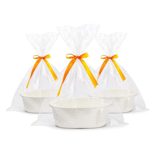 ACESOME - 3 cestas trenzadas para regalos, con bolsas de regalo y cintas, canastas vacías para baby shower, cumpleaños, bodas, Pascua, Navidad (blanco)