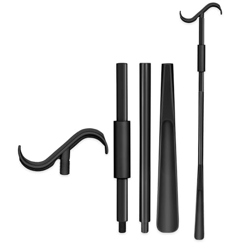Milifox Shoe Horn Long Handle, Dressing Stick with S-Hook, 24-35 Inch Extendable Dressing Aid for...