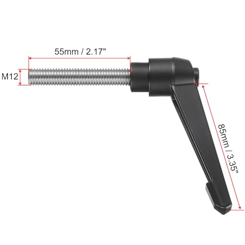 Image of uxcell Adjustable Clamping Lever Handle M12 x 55mm Metric 304 Stainless Steel Male Threaded Stud Hand Knobs Push Button Ratchet Rotating Screw Handles Bolts with Locking Lever Black