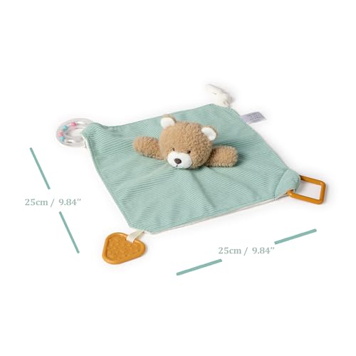 Image of CREVENT 3-in-1 Baby Lovey Blanket with Teether & Rattle | Plush Chewable Animal Head Security Blanket, Birthday Gift - Blue Bear