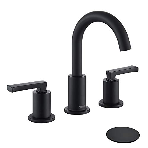 Get Discount 70% Price Matte Black 8 inch Bathroom Faucet Widespread, Contemporary High-Arc 2-Handle Bath Vanity Sink Faucet Tap for 3-Holes 8-in Wide Spread Set, with 360 Degree Swivel Spout & Match Pop Up Drain