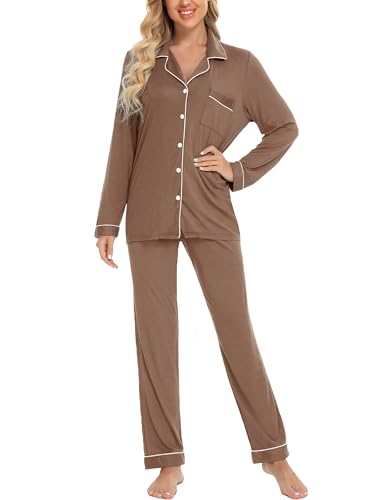 Image of Pjmlifecoco Pajamas Set Long Sleeve Womens Button Down Sleepwear Two Piece Nightwear Soft Pj Lounge Sets S-XXL
