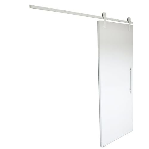 DECORPLACE, Kit Porta Branca 90cm + Trilho 2m + Puxador Flat Branco