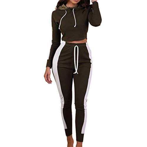 hibote Conjunto de chándal de Mujer Manga Larga Sudadera con Capucha a Rayas Sudaderas con Capucha + Pantalones Deportivos Trajes 2 Piezas de chándal Completo S-XL Cover