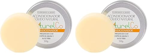 Acondicionador Sólido Natural. Envase Lata. Pastilla de 50 gramos. Enriquecido con Aceite de Argán y Aloe Vera. Producto 100% Natural. Hecho a mano. Naturelco. (Paquete de 2)