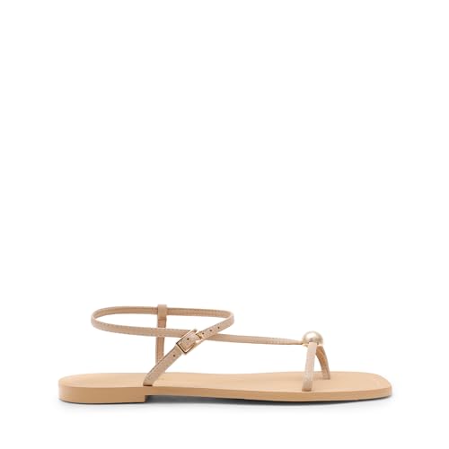 DREAM PAIRS DREAM PAIRS Women's Strappy Flat Sandals for Women Comfortable Open Square Toe Sandals Dressy Beach Thong Cute Wedding Summer Ankle Strap Sandals,Size 7.5,Nude,SDFS26001W
