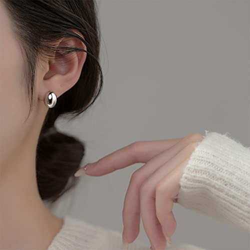 Dainty Half Oval Dome 925 Sterling Silver Stud Earrings For Women Girls Hypoallergenic Chunky Open Hoop Nickel Free 14K Gold Plated Waterdrop Moon Post Studs Minimalist Fashion Trendy Jewelry Gifts (Silver) #TOP5