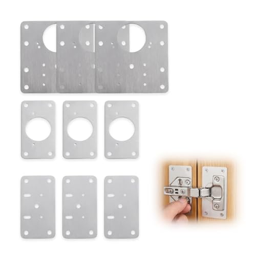9PCS Cabinet Hinge Repair Plate Kit with Screws, Stainless Steel Kitchen Cupboard Door Hinges Repair Plate with Holes, Flat Fixing Joining Mending Plates Brackets for Wood Furniture