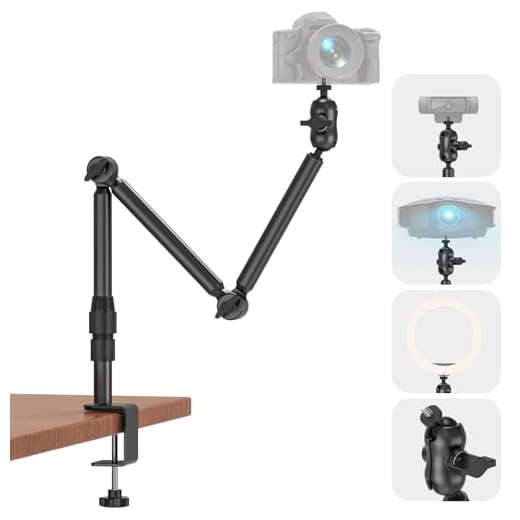 Suporte de câmera superior para mesa, suporte de webcam de 78,5 cm com parafusos de 0,6 cm, suporte de grampo C de mesa ajustável de 360° para DSLR, webcam, câmeras digitais, mini projetor, microfone