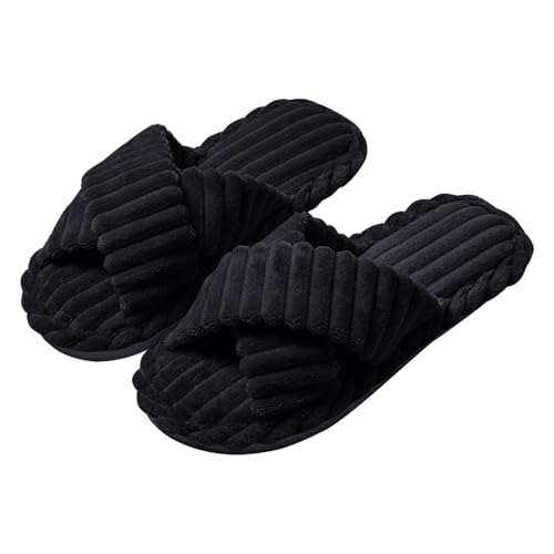 Slippers For Women Cute Women's Memory Foam House Bedroom Corduroy Crossbands Open Toe Slides Sandals Shoes Comfy Fall Winter Slipper Anti-Skid sole