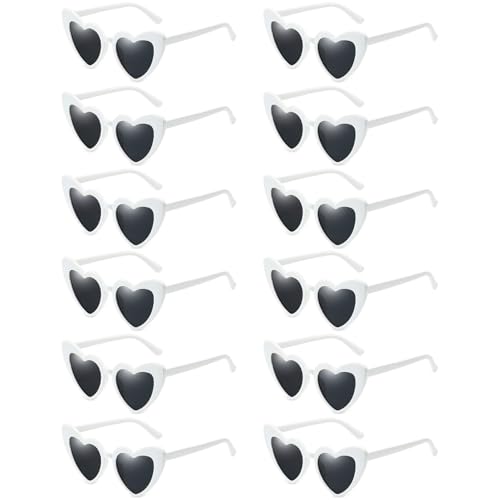 Pibupibu Wedding Favors for Guests, 12 Pack White Heart Shaped Sunglasses Bulk Wedding Party Glasses - Main Image