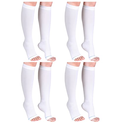 Image of Sintege 4 Pairs Open Toe Anti Embolism Compression Stockings Hose 15-20mmHg Compression Socks 18mmHg Toeless Knee Socks for Women Men Swelling