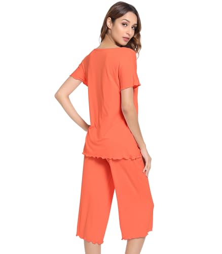 Image of NACHILA Women's Bamboo Viscose Pajama Sets Summer Cooling Short Sleeve Capri Soft Pjs Night Sweats Moisture Wicking Sleepwear