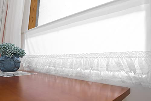Meaning4 White Lace Ruffled Valance Curtain Toppers Kitchen Window Short Curtain Rod Pocket Cotton 60"X18" 1Pc #TOP2