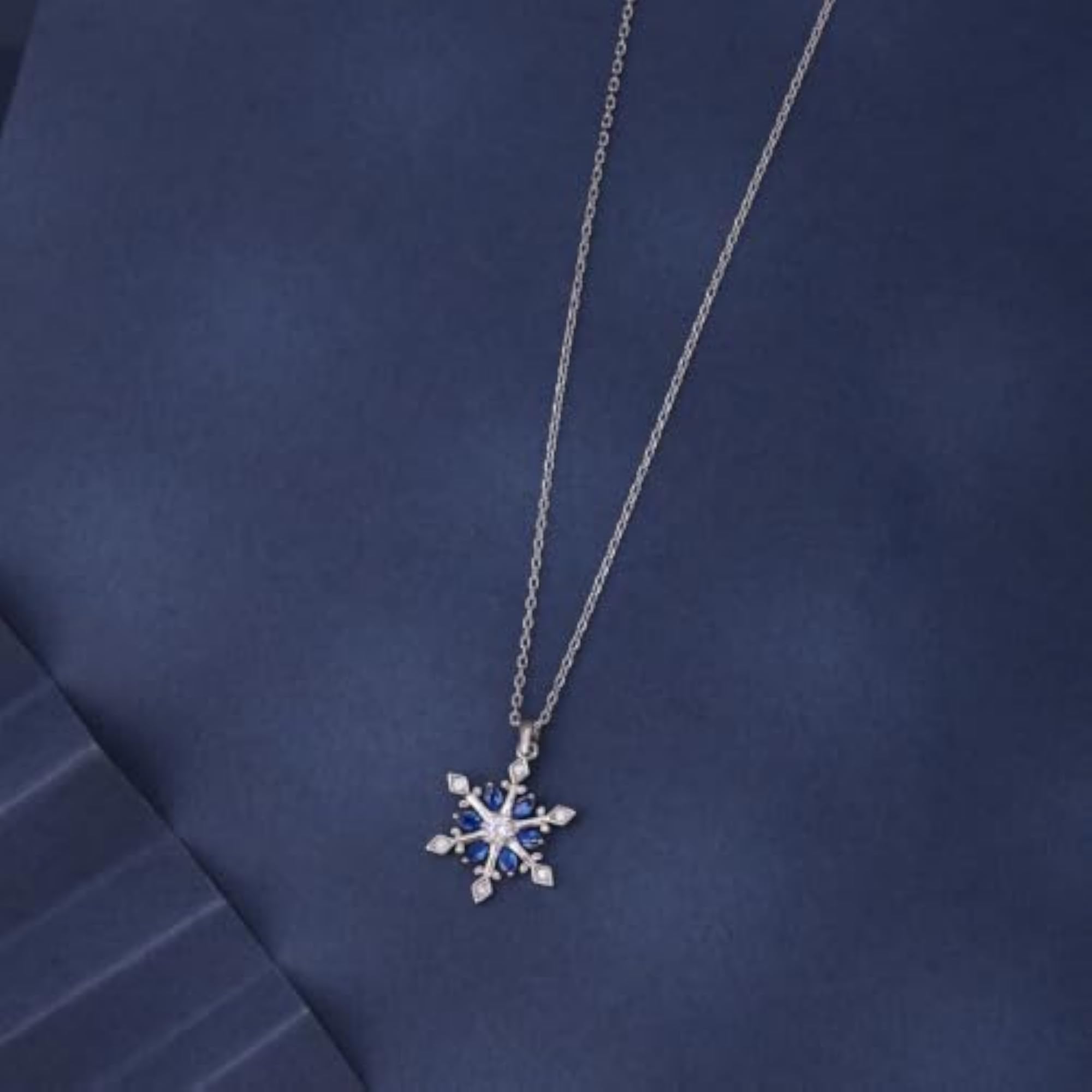 Women's Blue Snowflake Pendant Necklace, Classy Gift