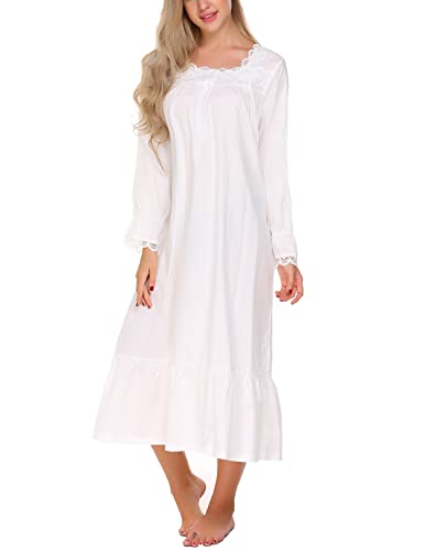 Ekouaer Sleepshirt Womens Long Sleeve Night Gowns Cotton Sleep Dress (White, Small) Ekouaer Sleepshirt Womens Long Sleeve Night Gowns Cotton Sleep Dress (White, Small)