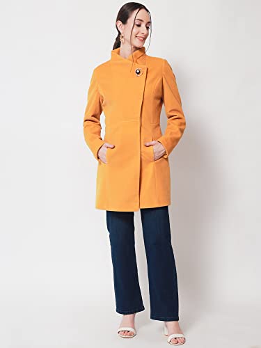 Image of Beatnik Wool Solid Shawl Collar Mustard Women Full Sleeve Blazers