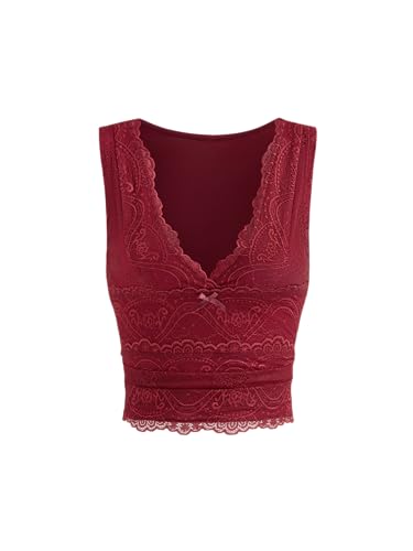 Image of CIDER Lace Crop Tank Tops for Women Going Out V Neck Sleeveless Ruched Tops Trendy Y2K Summer Outfits