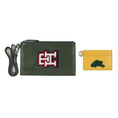 Tommy Hilfiger Carteira feminina de couro em relevo verde pequena, americano