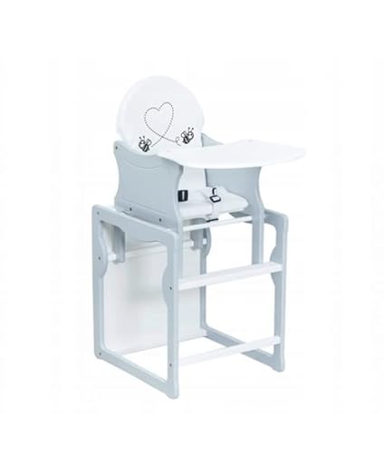 Hochstuhl Fütterstuhl 3 in 1 mit Tisch und Sicherheitsgurt Nordville BIENE für Babys und Kleinkinder (Grau-Weiß) Cover