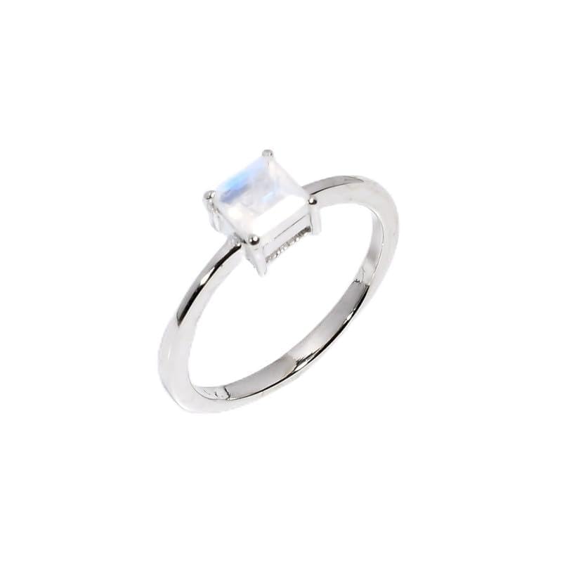 Bague solitaire femme argent 925 anti-allergie avec pierre de lune naturelle