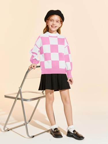 Image of Girls Sweaters Kids Fashion Plaid Mock Neck Pullover Sweater Tops 5-14 Years