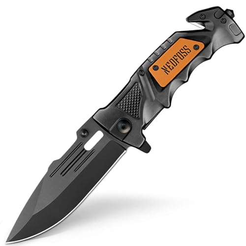 NedFoss Pocket Folding Knife DA75 Mini, 3 in 1 Pocket Knife Gifts for Men, 2.95 Inch Survival Knife with Liner-Lock Belt Clip, Seat Belt Cutter, Glass Breaker, Hunting knife for Camping Hiking